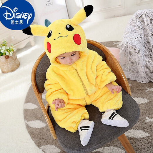 迪士尼婴儿连体衣加厚哈衣秋冬季保暖衣服可爱超萌宝宝外出爬服动物睡衣 棕色小熊-冬季加厚 73cm (6-11个月)包脚18-22斤偏大