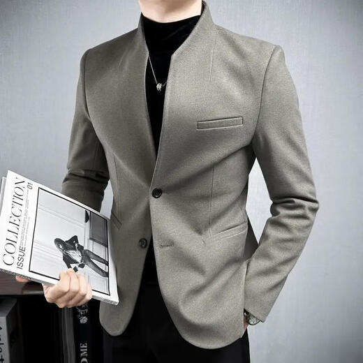 Playboy (PLAYBOY) improved Chinese tunic suit for men, autumn and winter new casual woolen stand collar Chinese casual suit for men, dark gray (suit + pants) 3XL
