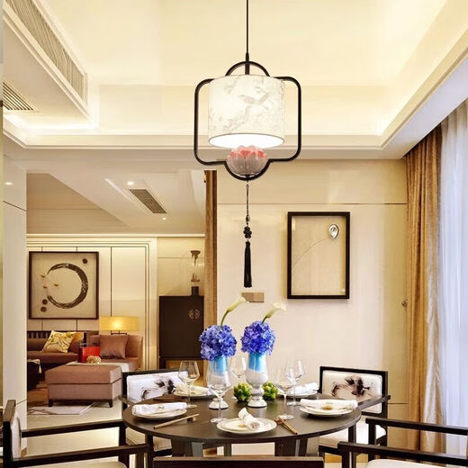 
Pupan modern new Chinese restaurant lamp aisle Zen balcony bar small chandeliers iron art simple three head khaki 15865