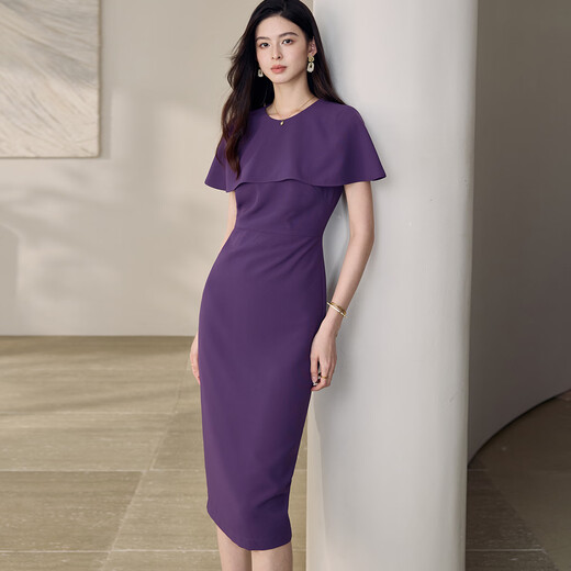 
ROEYSHOUSE ROYSHOUSE high crocus purple dress 2025 summer chic cloak sleeve slim skirt 11950 purple 2XL
