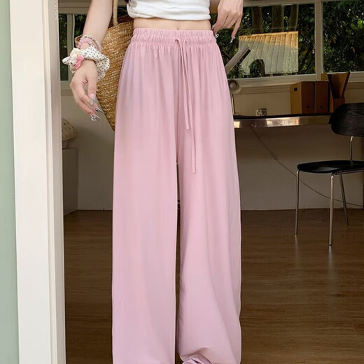 Women's summer thin high waist draping straight-leg loose casual comfortable cool sun protection wide-leg pants KX K66 light gray XL [115-125Jin[Jin equals 0.5 kg]]