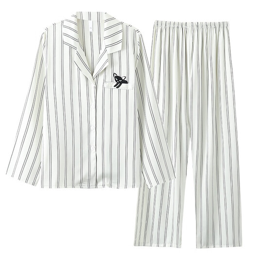 Yalu Brandpaar Pyjamas für Frauen im Frühling und Herbsteise Ice Seide Langarmierte Heimkleidung für Sommer-Männer simulierte Seide großer Größe Hellblau 6630# Men Mdf L.