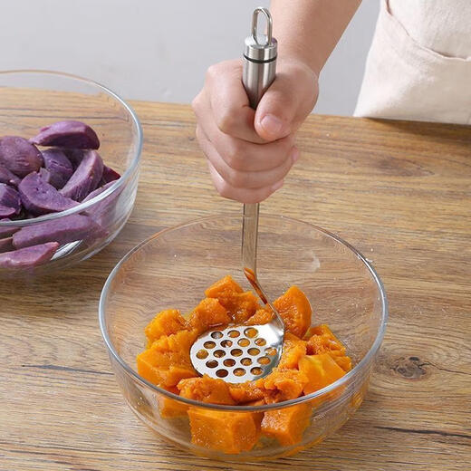 Enshousu 304 stainless steel masher, household potato masher, baby food supplement, manual masher, fruit masher, new potato press, upgraded extra thick version, strong and durable, new style (potato press)