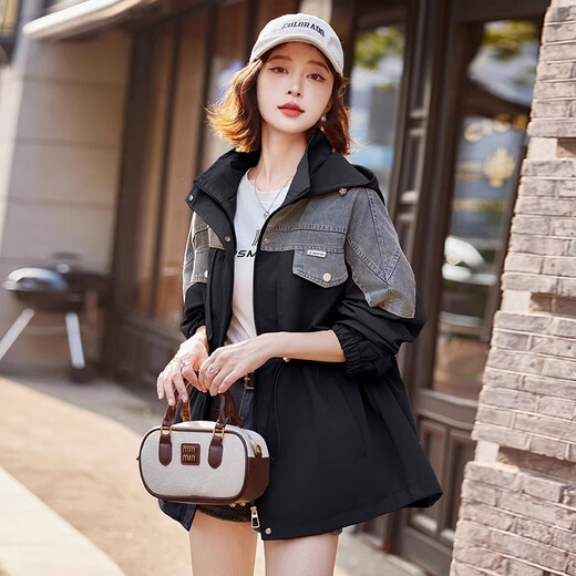 ROMON (ROMON) jacket for women's windbreaker mid-length 2025 spring and autumn new style small person loose and versatile casual large size fashionable and slim Khaki S