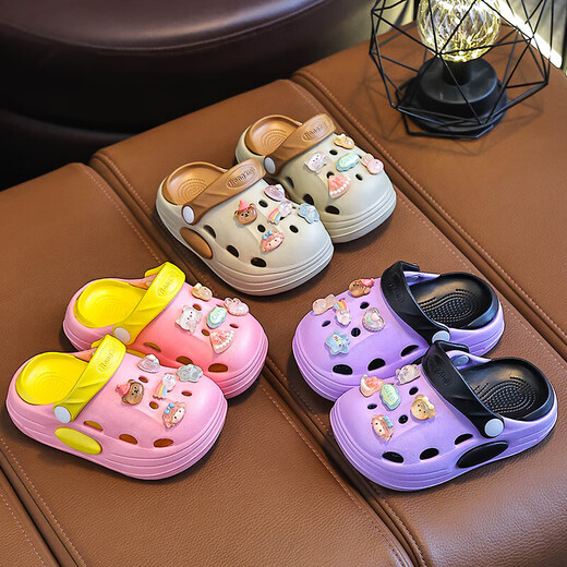 Eva Summer New Two-Color Migne Cartoon Boy and Girl Hole Chaussures Habores non résistants à l'usure des chaussures de trou de maison Khaki [Crystal] 30 longueur intérieure 19cm