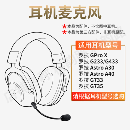 罗技（G）适用罗技GPro X游戏耳机麦克风G233 G433 A30 A40 G733 G735话筒 【A款】用于罗技 GPro X