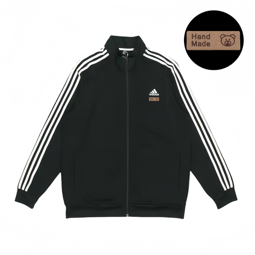 阿迪达斯 （adidas）定制服装 刺绣熊熊头A条纹运动立领飞行员夹克外套 男女同款 黑色 黑色 2XL XXL