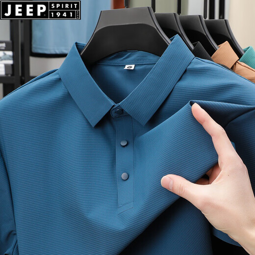 Jeep Spirit Summer Traaceless Ice Seide Lappel Polo Shirt Herrengeschäft lässige Kurzärmer T-Shirt atmungsaktives Jugendmodische Mode BJ12357 Lake Green 4xl