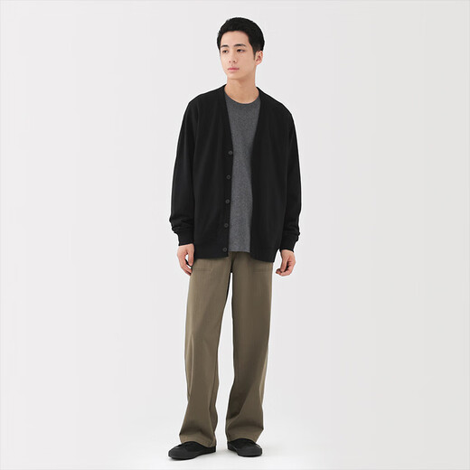 MUJI Men's Lightweight Terry Cotton V-Neck Cardigan Men's Men's Sweater Fall 25 Men's AB1PGA5A Black S (165/84A)