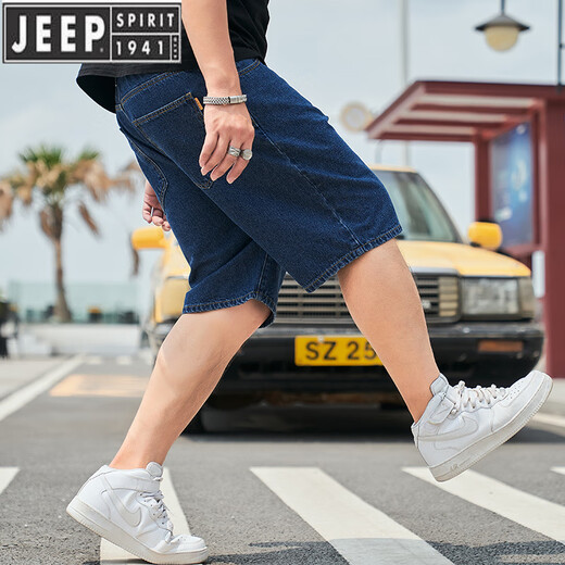 
JEEP SPIRIT Jeep Large Size Men's Fatty Denim Cropped Pants Loose Fatty Mid-Pants Summer Casual Plus Fat Plus Large Shorts Men [Stretch Style] Blue Gray MZ1389 36 170Jin [Jin equals 0.5 kg] About