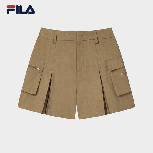 FILA Yang Mi's official women's woven shorts 2025 autumn new retro fashion comfortable three-point pants Toffee color-DK M 165/66A/M