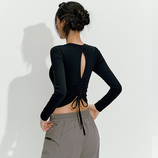 LULULMCCTN women's new tight-fitting slimming Pilates professional training sports long-sleeved top with chest pad yoga wear dark brown M