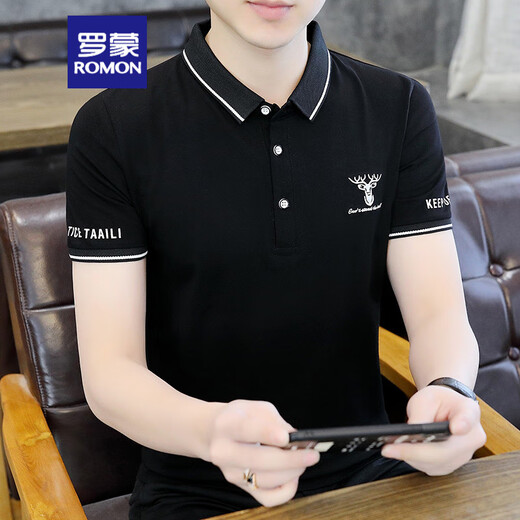 
ROMON short-sleeved T-shirt for men 2025 new summer new youth simple trend half-sleeved lapel Polo shirt clothes K12801 green L