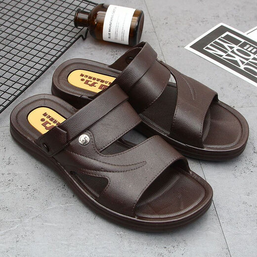 Huili Men's Sandals for Summer Thick Sole Anti-Slip Super Thick Sole Anti-odor Slippers Wear Authentic Huili Slippers 3888 Dark Brown 39