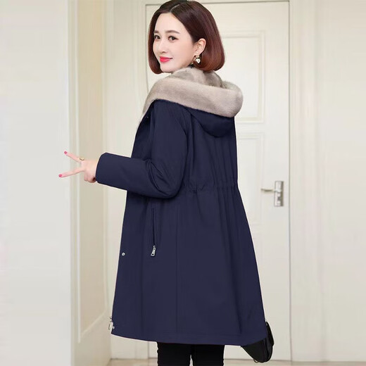 
2025 new large size plus velvet parka women's hooded loose imitation sheep shearing inner fur jacket winter coat Navy blue M Recommended about 95-114Jin [Jin equals 0.5 kg]