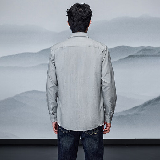 HLA海澜之家长袖衬衫男25山不在高刺绣牛津纺衬衣男秋