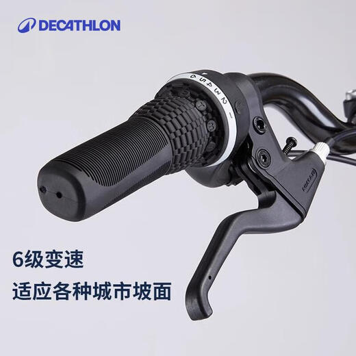 迪卡侬折叠车T120成人通勤自行车6级变速20寸轻便单车浅白垩灰-4588488