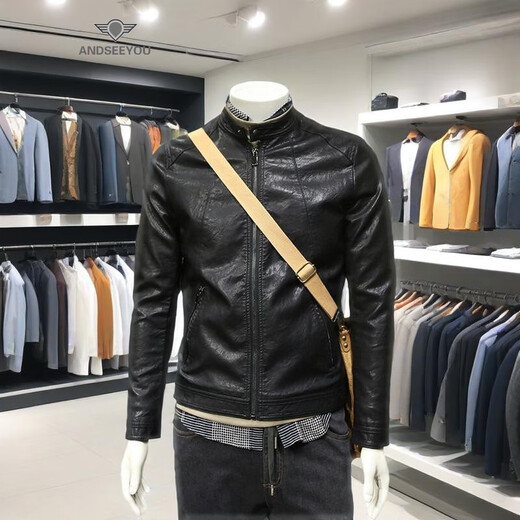 ANDSEEYOU trendy brand men's leather jacket spring new motorcycle leather jacket trendy casual jacket fashionable boutique national fashion clothes black M