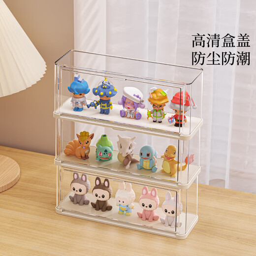 JOKOOAN blind box storage box suitable for Bubble Matera cloth figure display box cute pendant superimposed transparent dust box open door model cream color three pack
