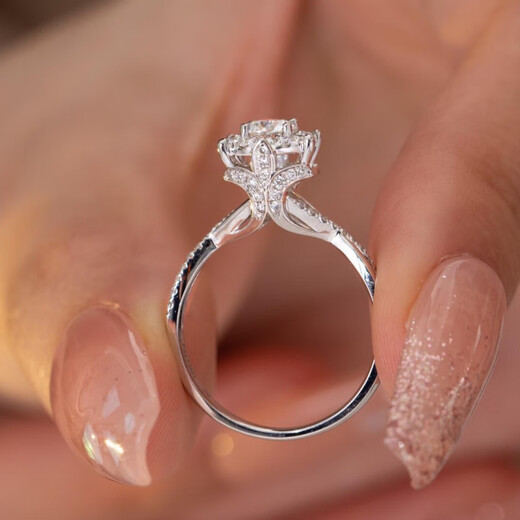 Nilan Fat Donglai same style pt950 platinum moissanite round bag ring royal manor silver moissanite diamond ring luxury 1 gram 1 carat D color thickened plated standard South African real diamond No. 9