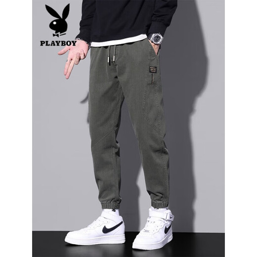 Playboy (PLAYBOY) 2025 Spring and Autumn New Men's Body Sleeps Teen All-Match Leisure Pants Fashion Daily Student Leisure Pants Gray 9859 M