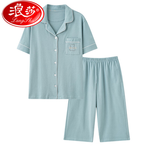 
LangSha 2025 new pajamas for women in summer thin pure cotton short-sleeved cropped pants home clothes for women in summer can wear out suits 9898# 2XL [Suggested 140-160Jin [Jin equals 0.5 kg]]