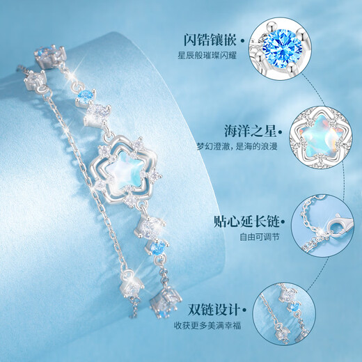 Old Fengxiang Ozean Herz Silber Armband Mädchen Leichte Luxus High-End-Schmuck Valentinstag Geburtstag Geschenke für Freundin und Frau