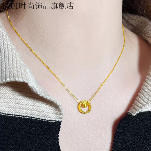BMOI Old Phoenix 999 gold pure gold gold-plated silver cat's eye necklace transfer bead pendant women's 24K Shilai transfer clavicle chain 0.01g Fat Donglai same style Ball bead ring necklace Fat Donglai same style