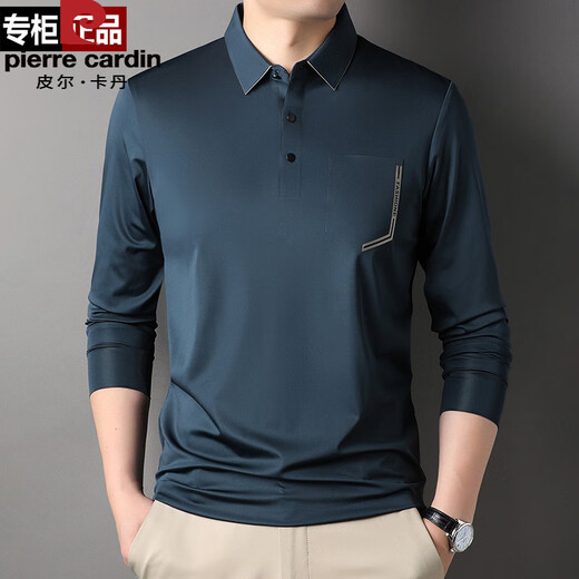 Camiseta de seda de hielo de Pierre Cardin, solapa de manga larga de manga larga para hombres, camiseta de mediana edad de manga de hielo de gama alta de alta gama de secado rápido con bolsillos de bolsillo Haqing-7036 m 165