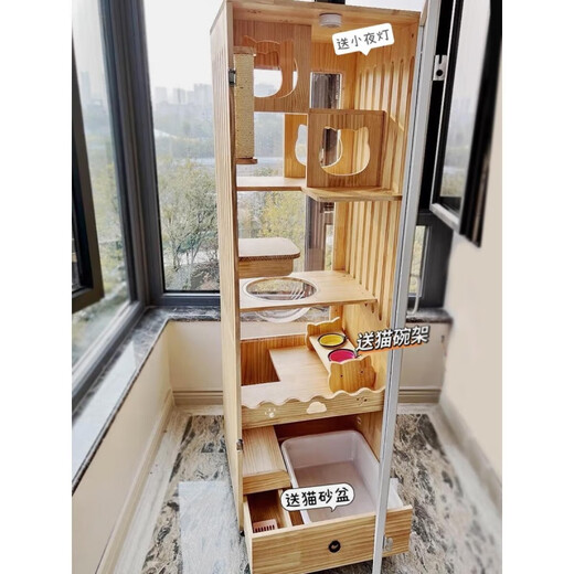 Cat villa with toilet integrated household extra large transparent cat nest that does not occupy an area cat cage solid wood panoramic cat villa cat climbing J3 model 90x60x120cm M medium size