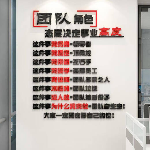 三栖虎工艺会议办公室装饰激励志标语团队形象背景墙面公司企业文化 3882团队角色大红色+海蓝 大