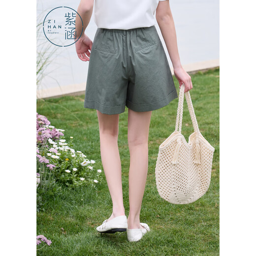 Zihan (ZIHAN) Zihan wide-leg casual shorts for women in summer 2025 new Japanese simple loose high waist slimming straight pants pine dark green XL
