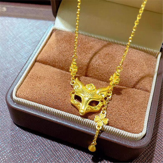Lanlian Shenzhen Shuibei gold silver-covered fox mask pendant necklace tassel new 2025 Chinese Valentine's Day gift for girlfriend Fox necklace (1 gram gold-covered)