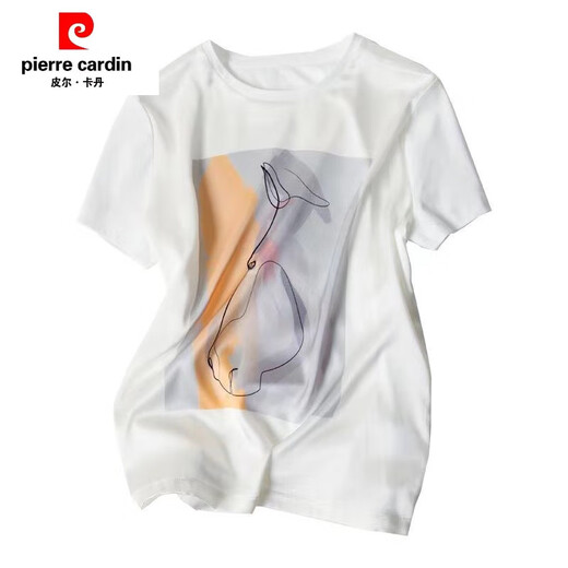 皮尔卡丹（PIERRE CARDIN）桑蚕丝100%剪标专柜欧货女装夏季印花桑蚕丝真丝短袖t恤女上衣 6167白色 S