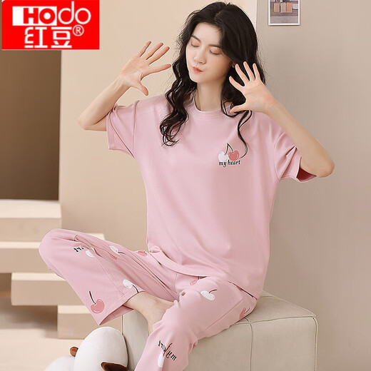 红豆（Hodo）旗营店2025年新款睡衣女款夏款纯棉短袖长裤春秋夏季夏 ZH-9721 M