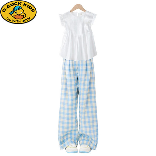 
G.DUCKKIDS girls summer suit 2025 new children's summer outfit forest sweet mid-large children summer sleeveless vest 9992 white + 15266 blue 140 cm