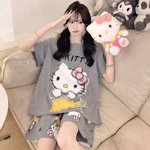 猫人（MiiOW）大码睡衣女款200斤套装夏季薄款纯棉短袖宽松加肥加大胖mm家居服 ZD--9928#(短袖+短裤) M (建议65-75斤)