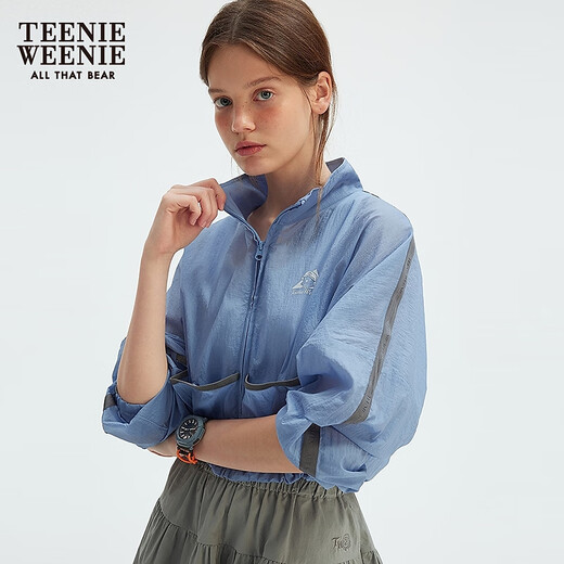 
Teenie Weenie Bear Women's Jacket 2025 Summer New Lightweight Comfortable Fashion Short Stand Collar Top Blue M