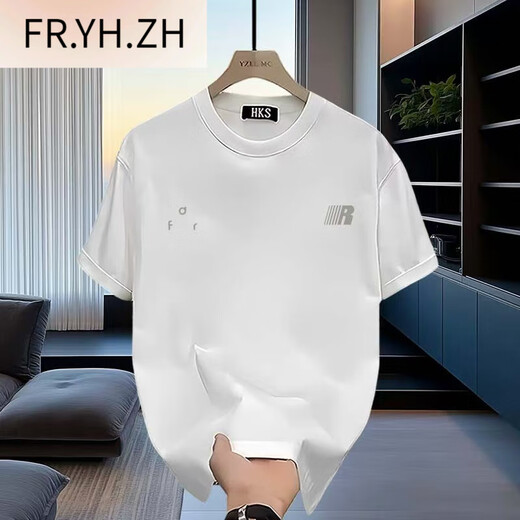 FR.YH.ZH Herculesen cotton short-sleeved summer design printed round neck Korean casual versatile loose trendy half-sleeved shirt Burgundy short-sleeved shirt (9901 front and rear) S Suggestion (90-110Jin [Jin equals 0.5 kg])