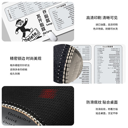三色猫趣味文字鼠标垫超大号办公打工人快捷键家用桌面垫笔记本键盘垫顺滑锁边防滑定制加大加厚高颜值 15816 一身反骨 60厘米x30厘米x4毫米