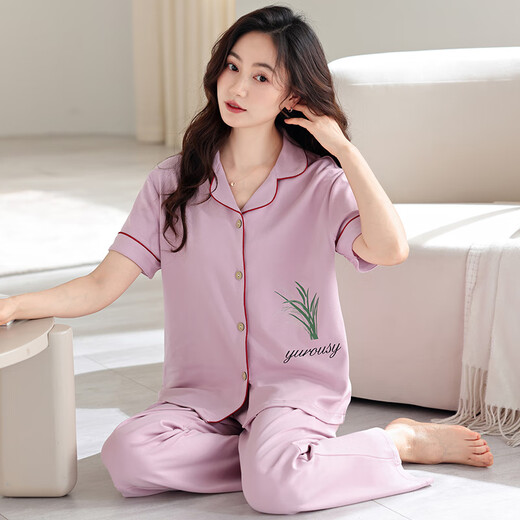 Yalu pure cotton pajamas women's summer short-sleeved trousers cardigan large size middle-aged and young suit mother home clothes y9922 short-sleeved trousers pure cotton M (80-100Jin [Jin equals 0.5 kg])