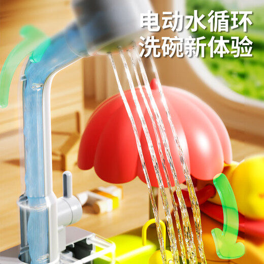 班迪萌（BANDIMENG）儿童厨房玩具水果切切乐洗碗机女孩过家家夏天戏水钓鱼生日礼物 33件套充电版【8合1洗碗机】 电动循环出水|丰富配件