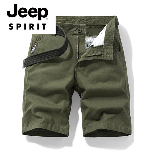 JEEP SPIRIT品牌优选多口袋纯棉工装短裤男宽松直筒五分2025夏季ins休闲中裤 17152军绿 (不含腰带) 38 3尺1（175-190斤）