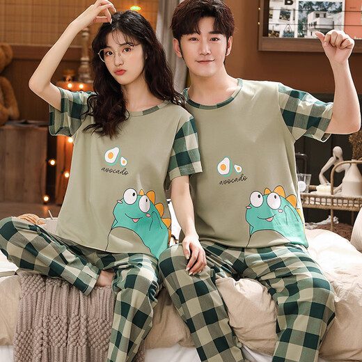 Yalu pareja de dos set pijamas verano algodón puro pantalones de manga corta hombres dibujos animados lindos estilo casual de estilo casual para mujeres 3519 pantalones de manga corta de chinchilla blanca