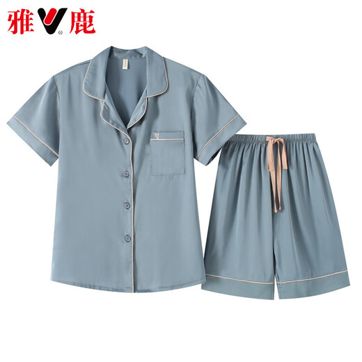 Yalu High-End-Shortsleeved Shorts Pyjamas Damen Seide Neue Sommer Satin Anzug Dünne Freizeitkleidung 3899 Hellgrau M (Gewicht 85 bis 99)