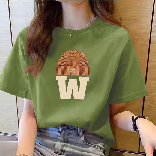 220G reines Baumwollkurzärmel-T-Shirt für Frauen 2025 Sommer lose und vielseitiger runder Nacken gerade schulter gedrucktes Top T-Shirt B701YL 623 Aprikosenfarbe 2xl