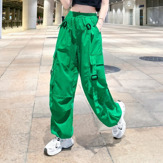 书与茶美式速干工装裤女夏季薄款广场舞运动裤2025新款曳步舞爵士舞裤子 黑色短款上衣8833+绿色长裤6628 3XL