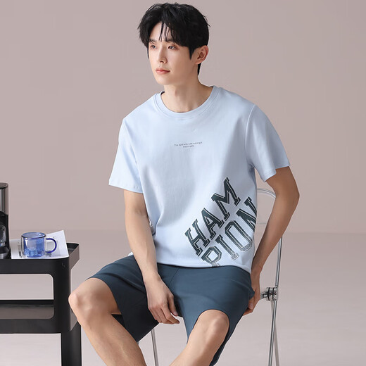 
SEPTWOLVES summer modal pajamas men's round neck short-sleeved suit Korean-style printed casual and thin men's home clothes Y6627 L