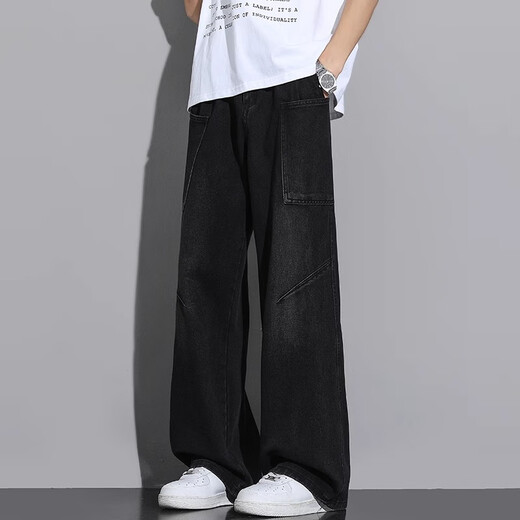 FOG SKY jeans for men in spring, autumn and winter plus velvet American scimitar straight loose workwear casual pants trendy retro pants for men HTNZ-1105 retro blue XL (recommended 130-155Jin Jin equals 0.5kg)