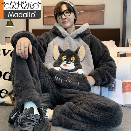 
Modal men's pajamas men's coral velvet winter student cartoon loose winter flannel thickened plush home clothing set *ZS*9904 [Double-sided plush set] M small (75-95Jin [Jin equals 0.5 kg])
